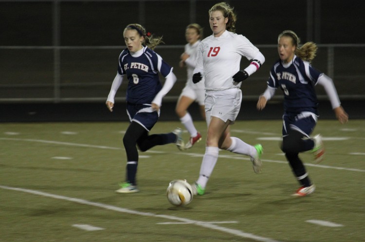 Junior Kelly Pannek (pictured) and the rest of the BSM girls varsity soccer team defeated the St. Peter Saints on October 26 in the State quarterfinal round, qualifying them for the semifinal round which will take place at 8 a.m. October 29 in the Metrodome. 