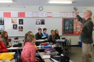 English teacher Mr. Tom Backen lectures during his AP Literature class