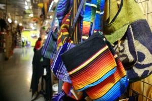 Colorful bags are on display at the Arte Hispano Center (Hollie Christensen).