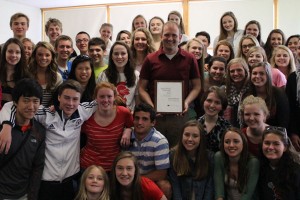 Mr. Wallestad was surprised by the award, when representatives from Minnesota High School Press Association, family , and recently graduated students delivered during class. 
