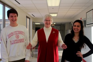 juniors Natalie and Will with teacher Sister Jeanne