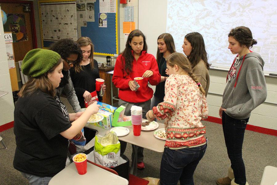 Members of the Classics Club enjoyed snacks before watching a historical, animated movie. 