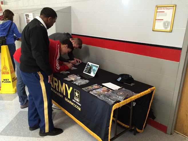 An+informational+booth+about+joining+the+army+was+set+up+during+lunch+periods++on+March+10.