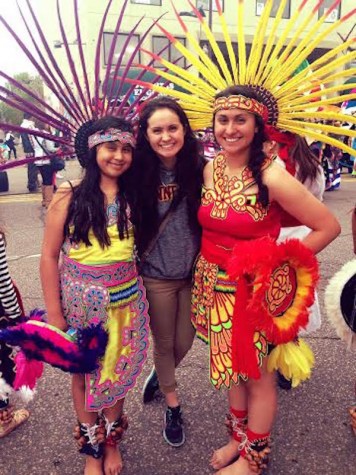 Godinez (right) pictured after performing with Mexica Yolotl.