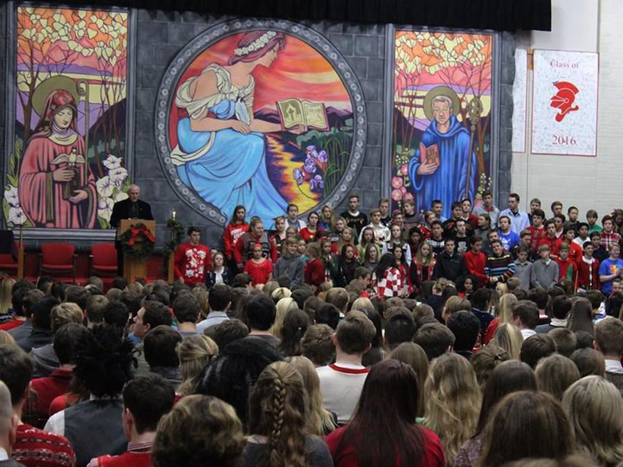 Sayer painted the mural that now hangs in the Great Hall during masses. 