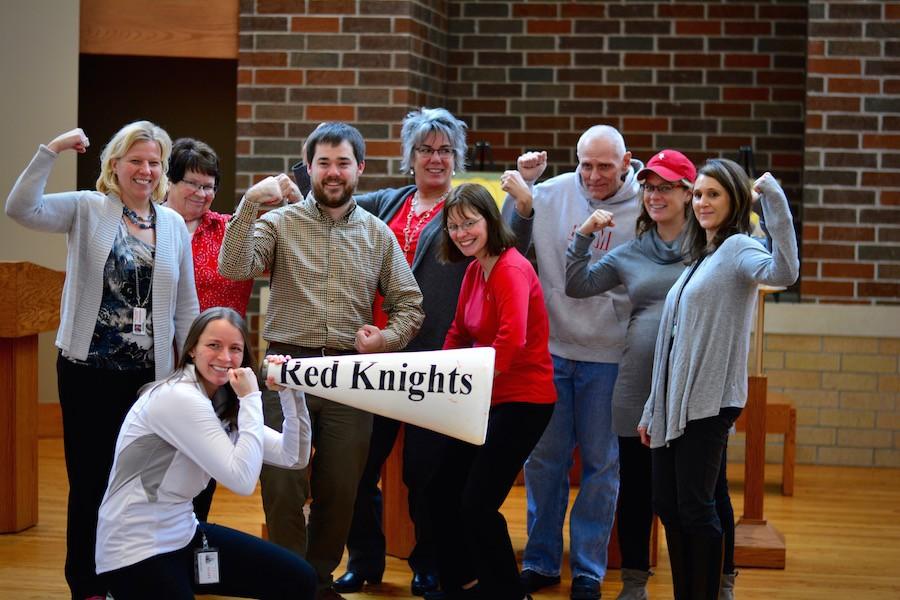 BSM faculty and staff took a photo in suport of Dickey using the hashtag #flexforann. 
