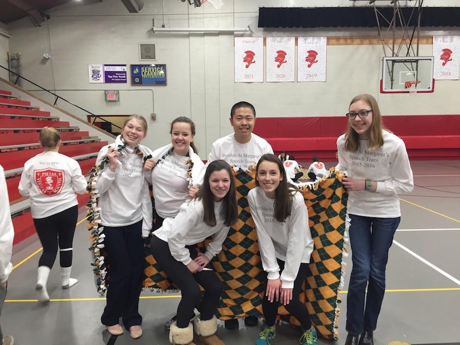 Speech team members made tie blankets to donate to the Minneapolis Veterans Home. 