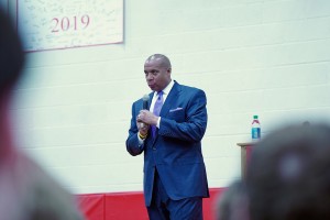Kevin Warren spoke to the student body about his experiences and how he used his own faith to live his life. 