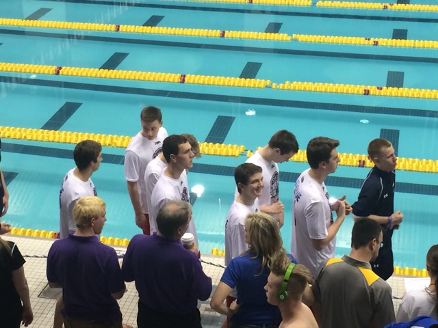 (from left to right): Boase, Hunter, Knoer, Metz, McGonigle, McGinn, and McCague all represented boys swim at State as either swimmers or alternates.
