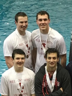 The 400 relay above, of (from left clockwise): McGinn, Metz, Boase, and McGonigle, is one of two BSM relays to swim at State.