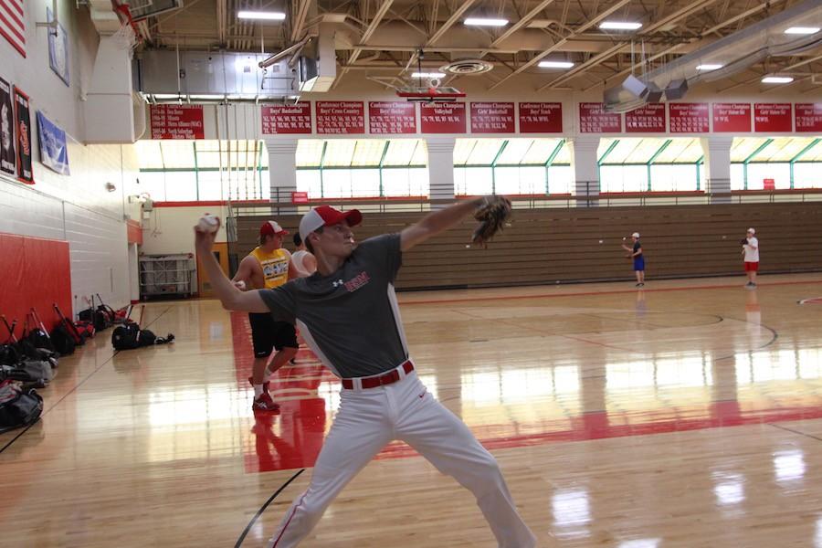 The baseball team practiced in the Haben Center for tryouts and for the first part of the season due to cold weather outside.
