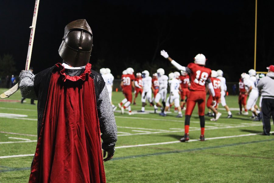 Frankie Gormley (class of 2016) dressed up as the Red Knight Mascot for a football game.