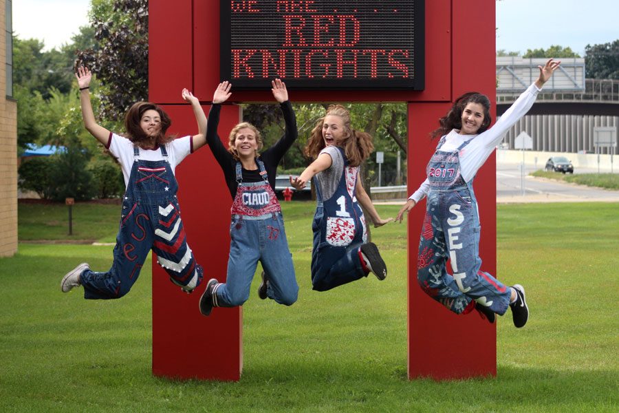 Seniors Kate Janda, Claudia Elsenbast, Molly Keady, and Lizzie Ambre jump with excitement as they prepare for Homecoming Week.