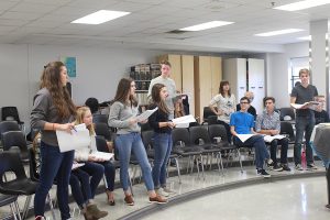 Students begin rehearsals in the choir room practicing their vocals for the upcoming fall musical, 
The Addams Family.