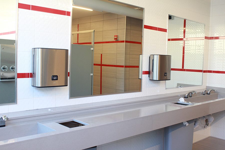 The pristine girls bathroom is an example of the many renovations made this summer at BSM.