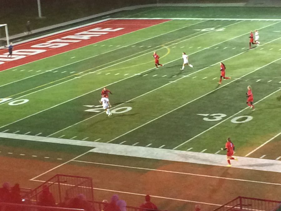 Sophomore Amanda Cassidy dribbles the ball towards the goal as BSM blew out St. Cloud Apollo in the State A Quarterfinal.  Cassidy had one goal and two assists in the win. 