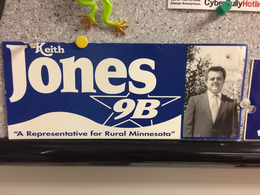 In 1998, Jones felt he could best represent Minnesota House District 9B. He has kept memorabilia as a reminder of this time.