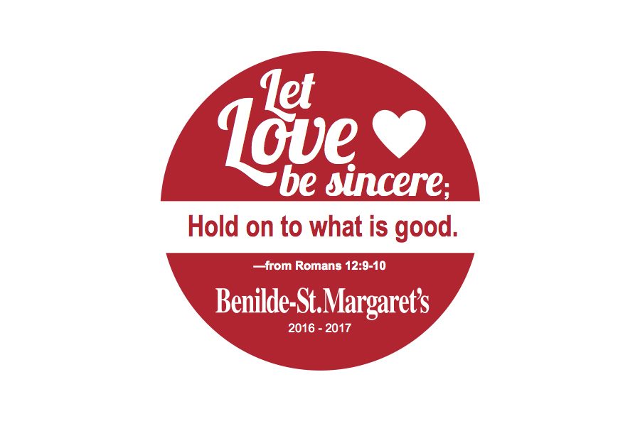 This years scripture theme, Let Love Be Sincere, encourages students to live out their faith. Magnets such as these were placed on every students locker at the beginning of the year.