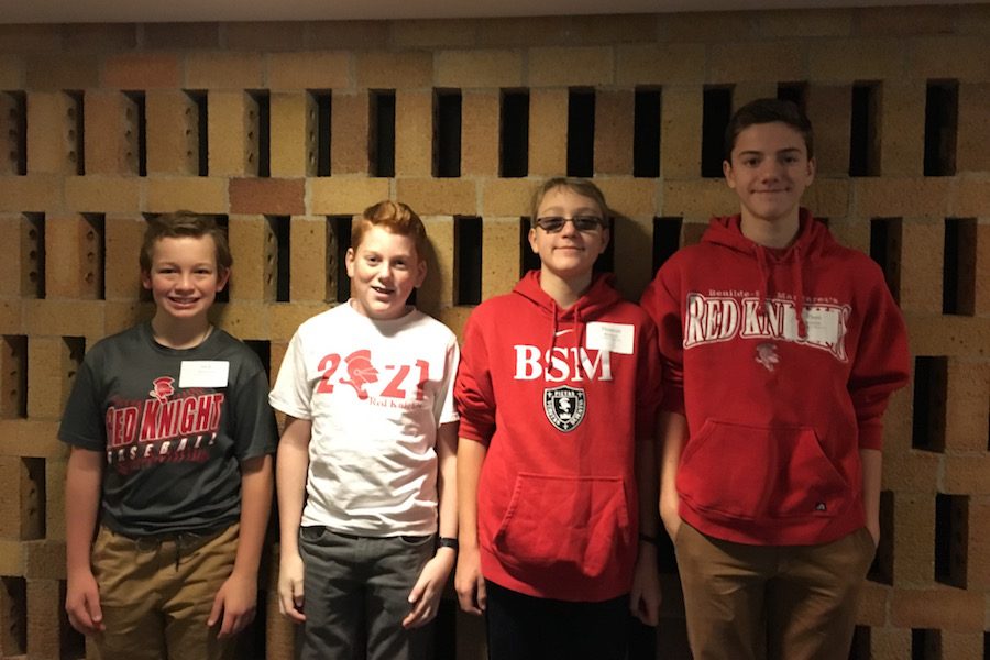 In addition to having senior high students volunteering at the event, BSM sent a team of junior high students to compete. They are eighth grader Jack Rheineck, seventh graders Johnny Borin and Tom Worrell, and eighth grader Theo Pohlen.