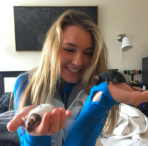 Anna Bergsland holds her rats close to her heart because she loves them so dearly.