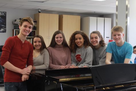 Many students from both choir and orchestra participated in the solo ensemble contest. Choir participants, pictured from left to right: Carson Knoer, Maddie Turk, Claire Shinners, Kailyn Pedersen, Maddie Schafer, and Ty Hansen.