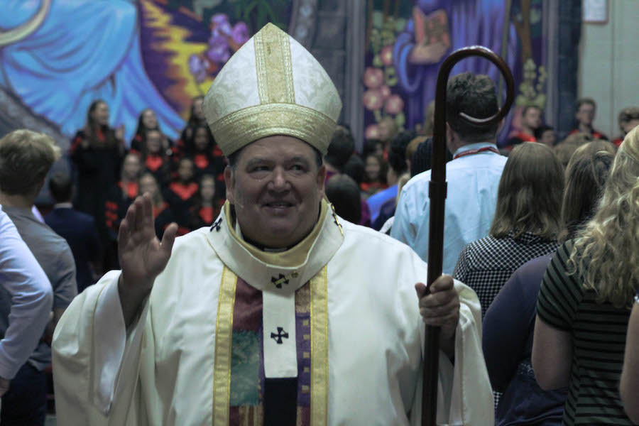 The Archbishop greeted students as he walked into Mass.