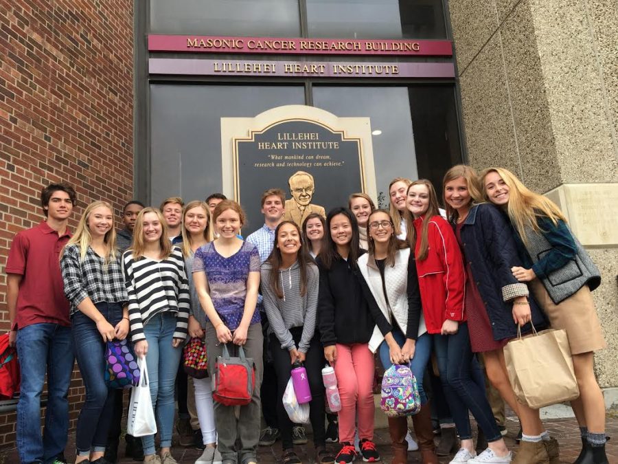 The biomedical students wait outside the U of M for their field trip.