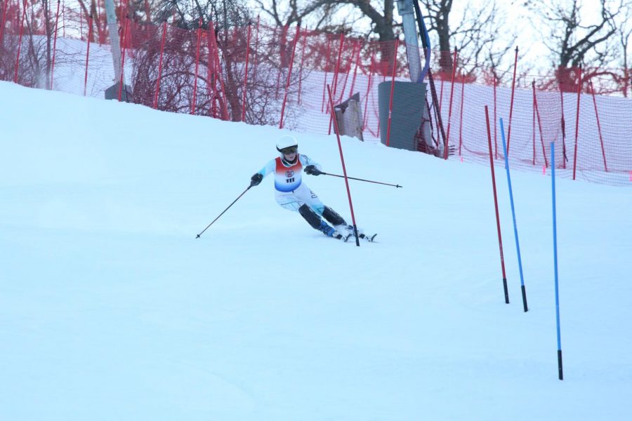 Sophomore Abigail Swanson hitting a gate at Afton Alps 