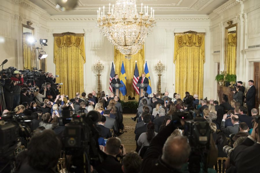 During a bilateral press conference, Swedish Prime Minister Stefan Löfven criticized the tariffs on steel and aluminum.