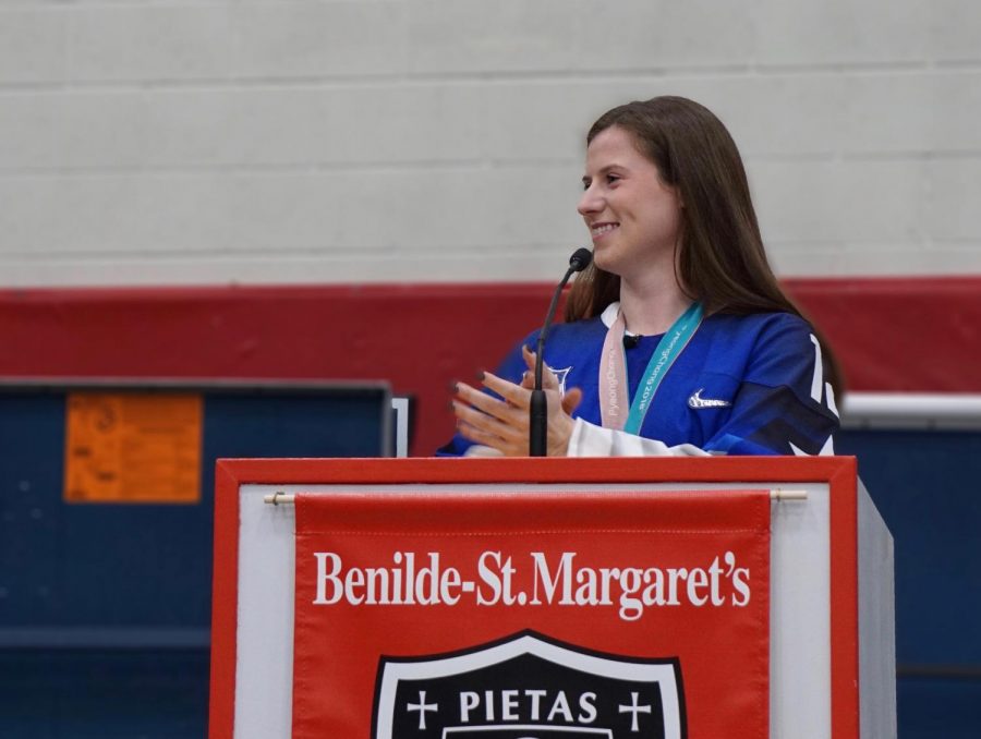Alum Kelly Pannek returned to BSM to be recognized for her success in the 2018 Olympics. She played a key role in the success of the U.S. Womens  National Hockey team.