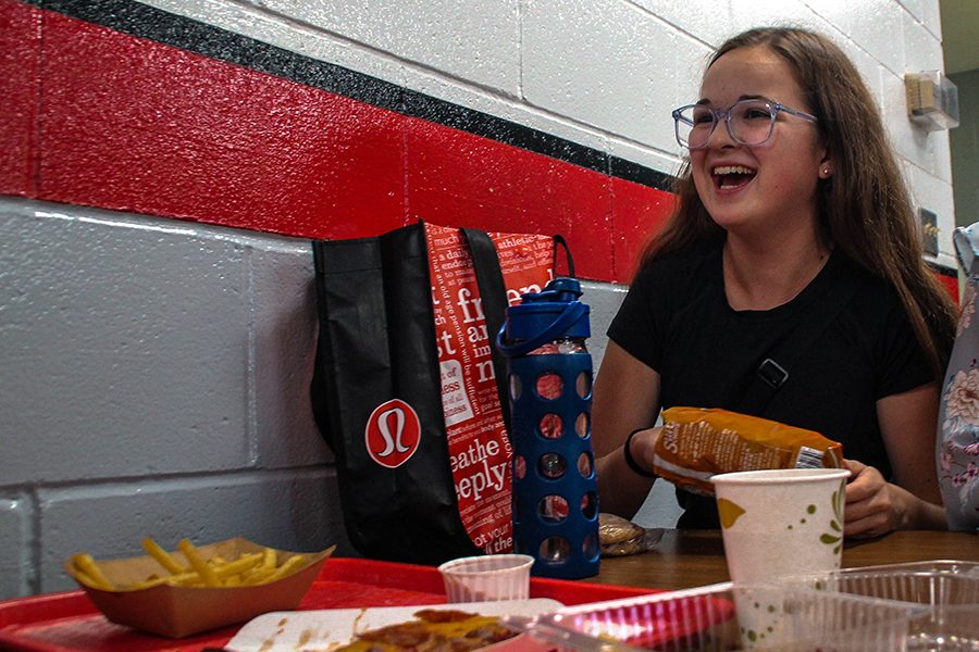 Gabriella Schmidt enjoys the lunch that she brought from home. 