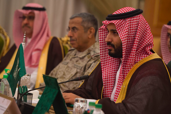 Mohammad bin Salman, the crown prince of Saudi Arabia, sitting at a conference. He has not claimed responsibility for Khashoggis death.