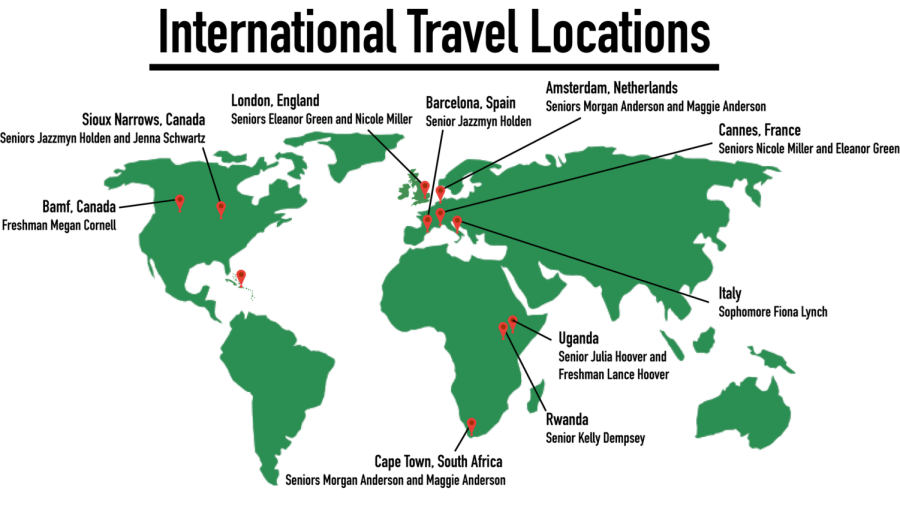 The map above reveals locations where students traveled this summer. 