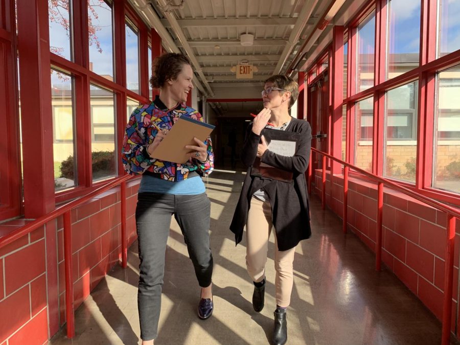 Ms. Overbo and Ms. Koshiol met for a walking meeting during wellness month.
