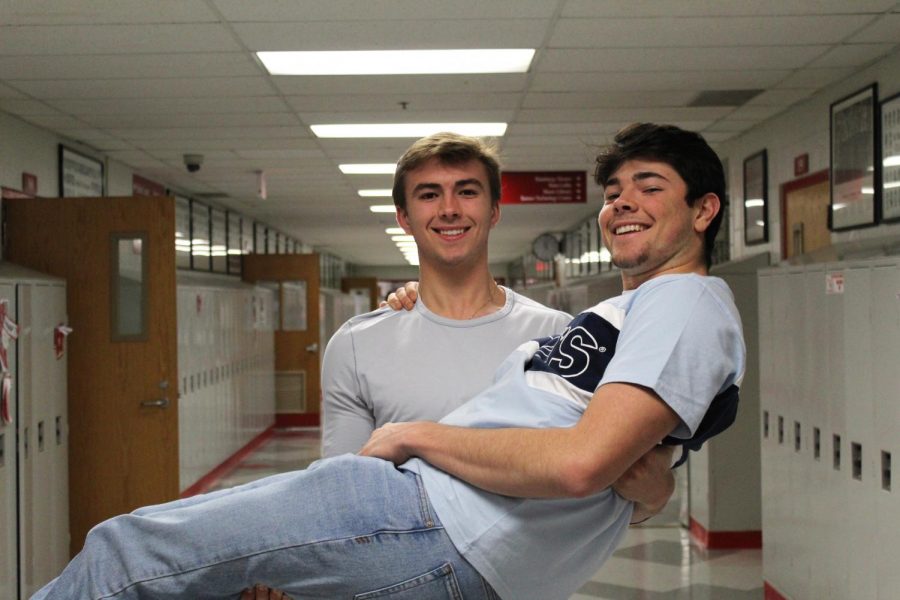 Seniors Zach Carden and Blake Mahmood show their brotherly love- even though they are not related.