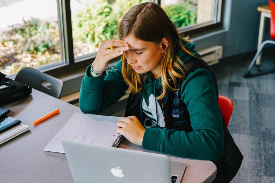 Junior Iris Pflum tackles the tough homework load that comes with Junior year. 