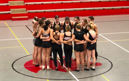 BSM varsity dance team practices in the Great Hall during practice. 