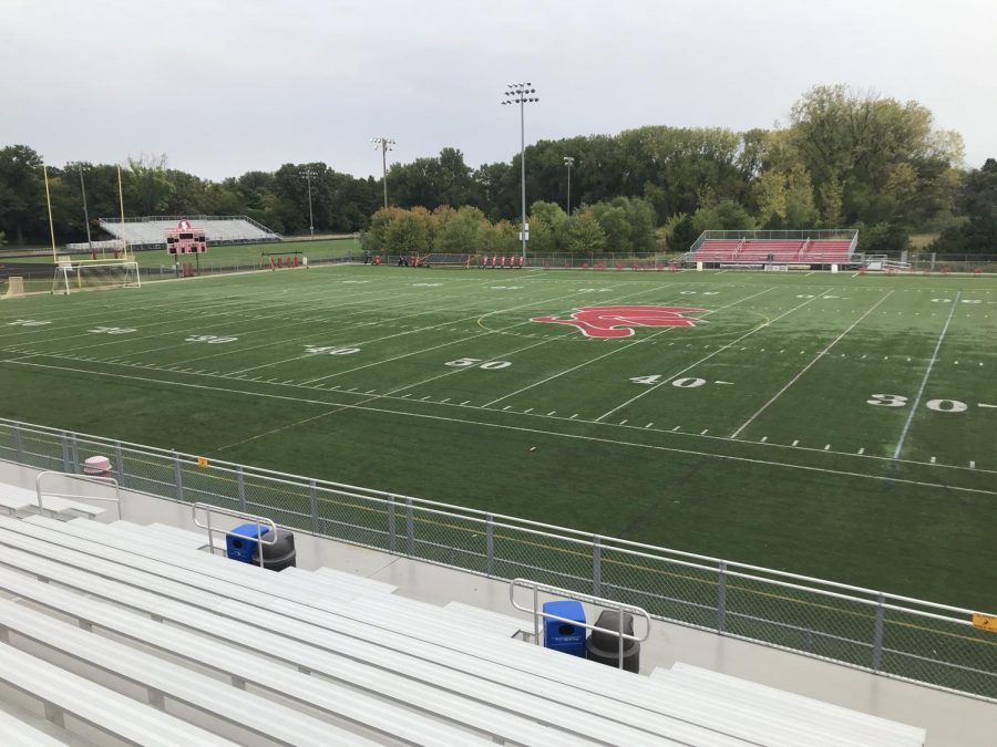 The football field sits empty this fall as the team is currently not slated to play until the spring.