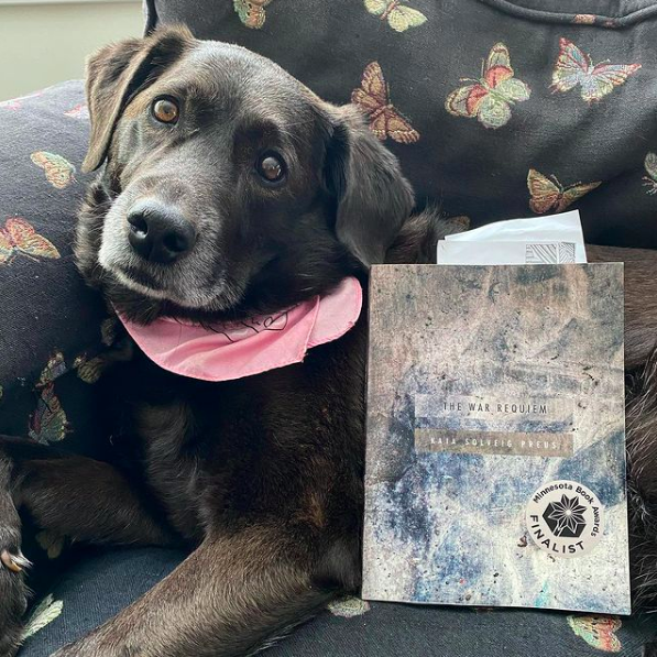 Kaia Preuss dog Cleo poses with The War Requiem