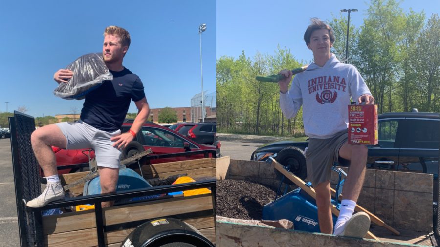 Senior George Wolfe of Good Knight Landscaping and senior Simon Goodmanson of Lucid Landscaping pose with their equipment.
