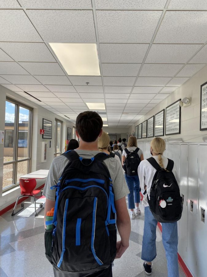 Students travel the halls during passing time. Next years bell schedule is going to be different from this years.