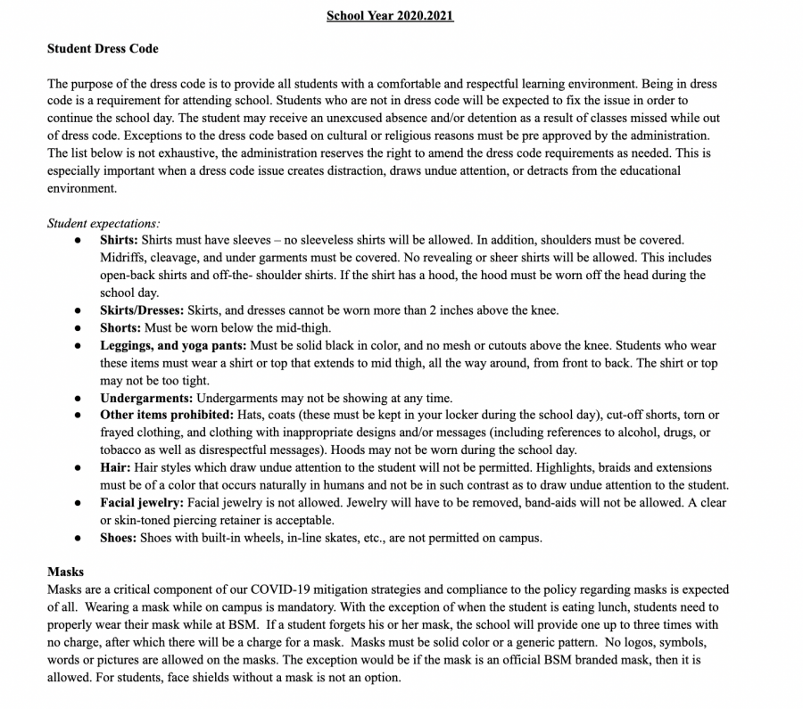 The 2020-2021 dress code portion of the handbook.