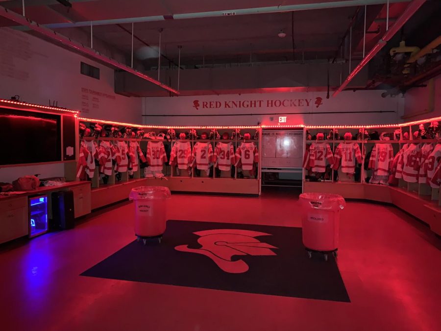 LED lights are apart of the new remodel in the girls' hockey locker room at the SLP Rec center.