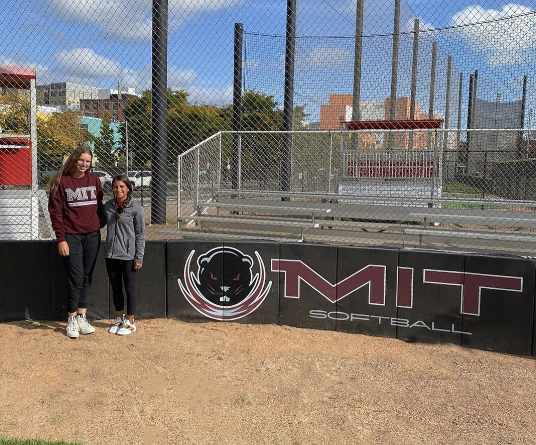 Nicole Doering with MIT Softball coach Brooke Kalman on her visit to campus.