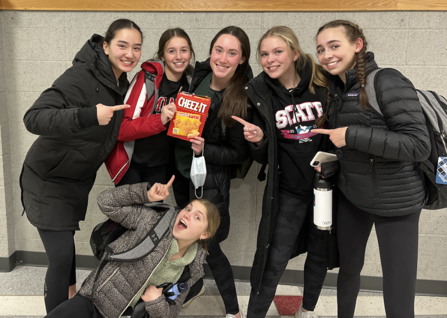 The dance team reviews a new flavor of Cheez-It crackers!