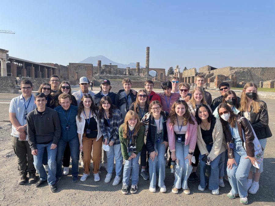 The group of BSM students at one of highest points of Pompeii. 