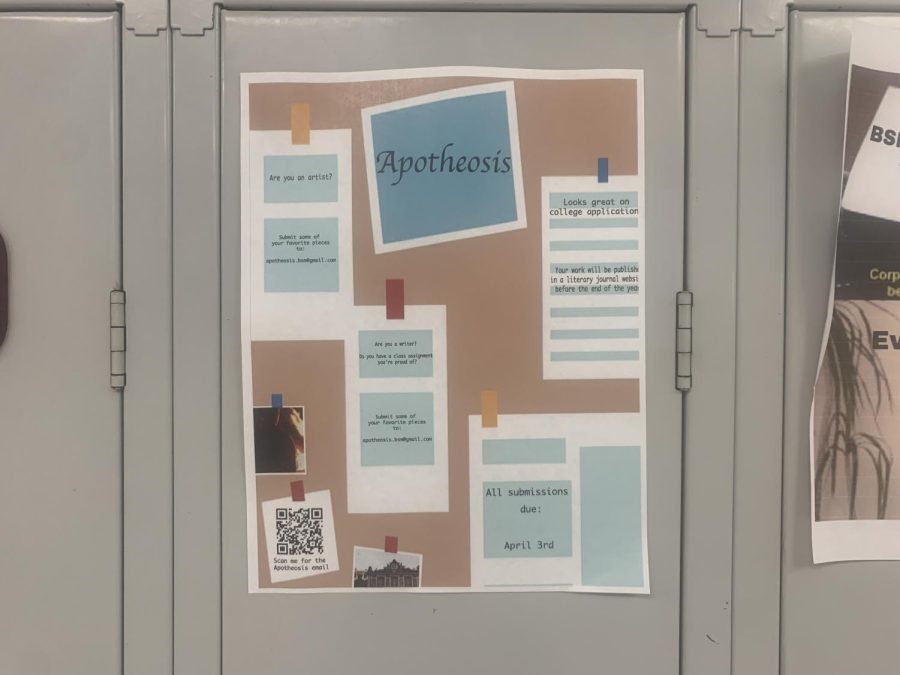 Apotheosis posters are hung on lockers throughout the school to encourage students to submit their artwork.