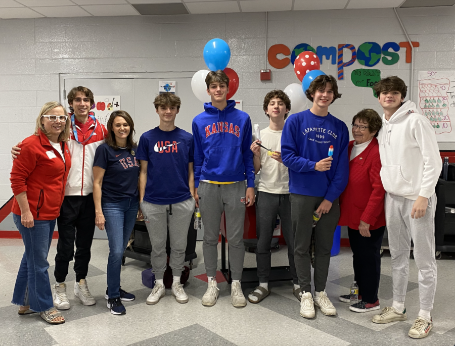Students and faculty celebrate BSM alum, Mark Vande Heis, space career with red, white, and blue.