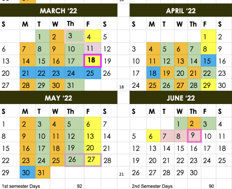 BSM school calendar from March through June