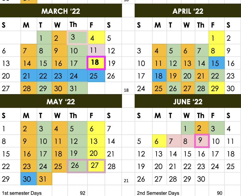 BSM+school+calendar+from+March+through+June